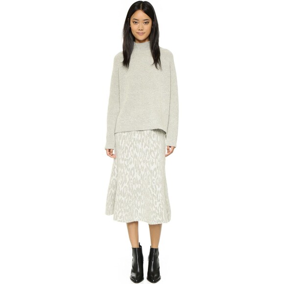 NWT $395 Womens New Theory Leopard Skirt Warm Wool Cold Gray Off White Long S - Picture 1 of 7